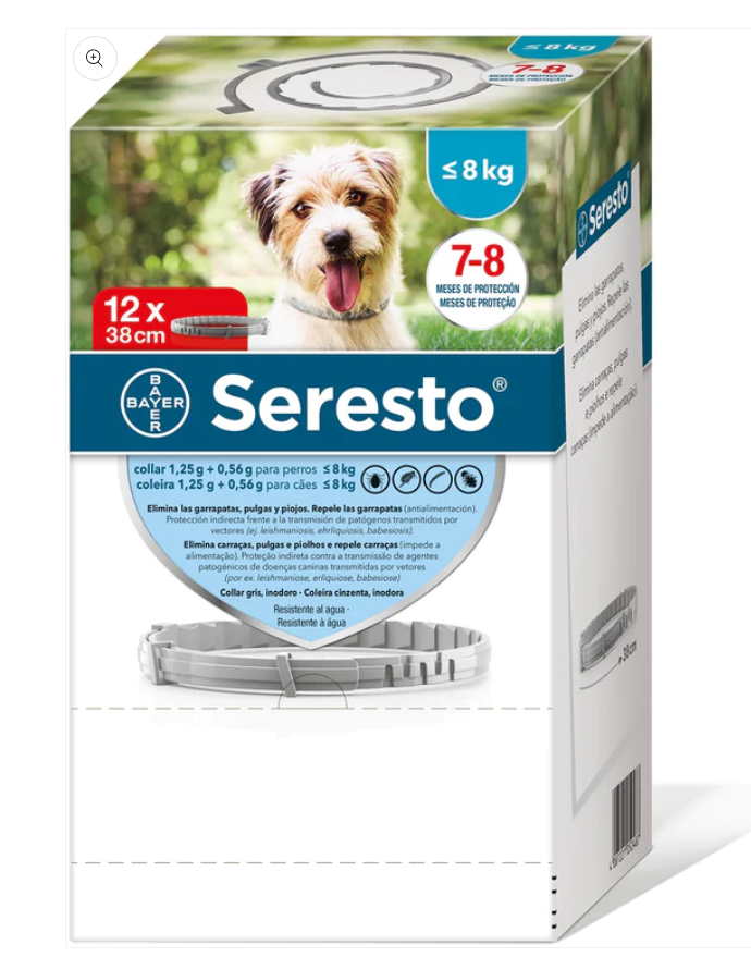 SERESTO COLLAR PERROS -8 KG (ENVASE CLÍNICO 12 UDS.)
